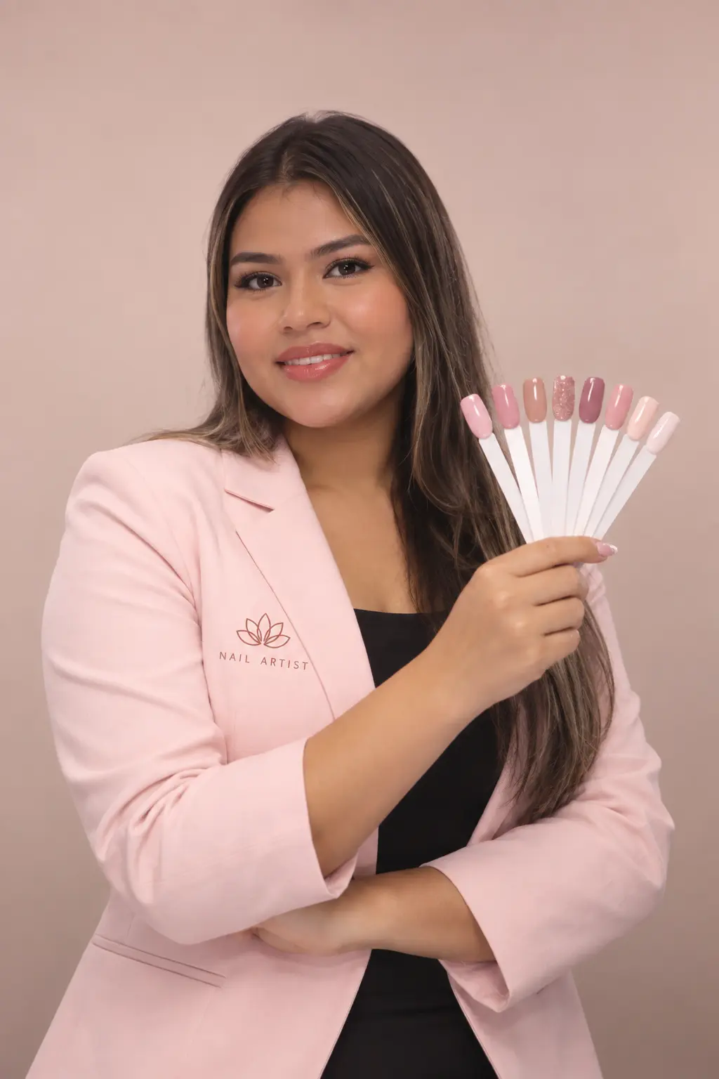 Nail stylist holding color samples